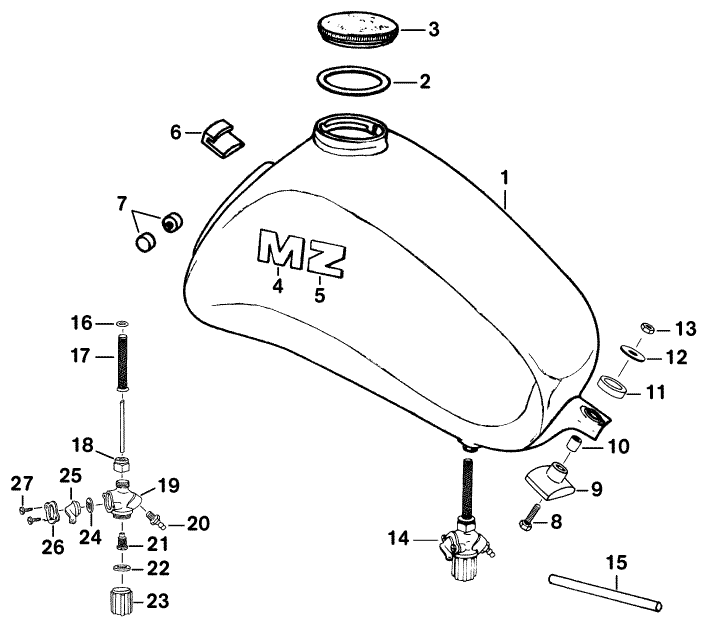 Ersatzteilkatalog Tank Kraftstoffbehlter Benzinhahn MZ ETZ 125/150