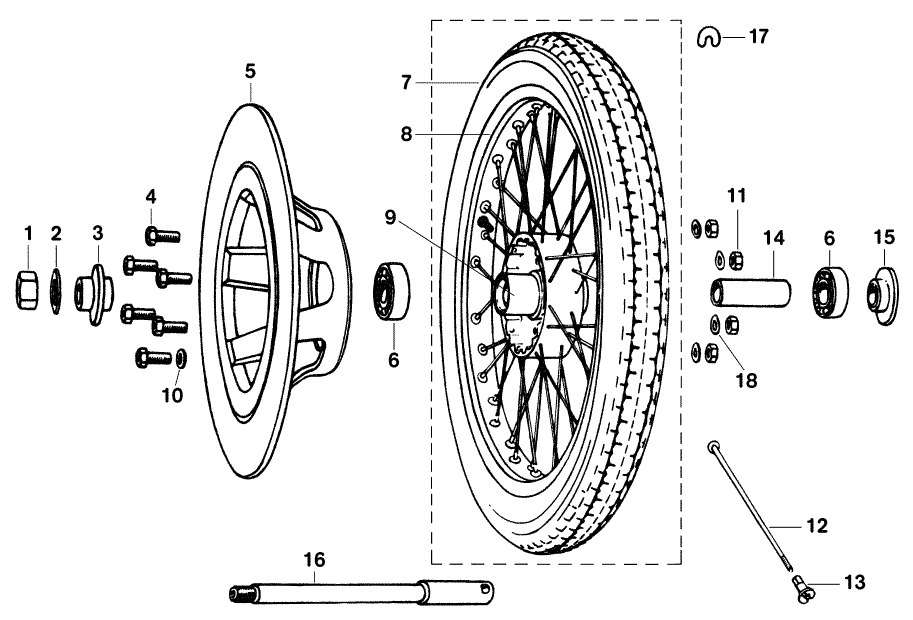 Ersatzteilkatalog Vorderrad ETZ 150/125 mit Scheibenbremse 